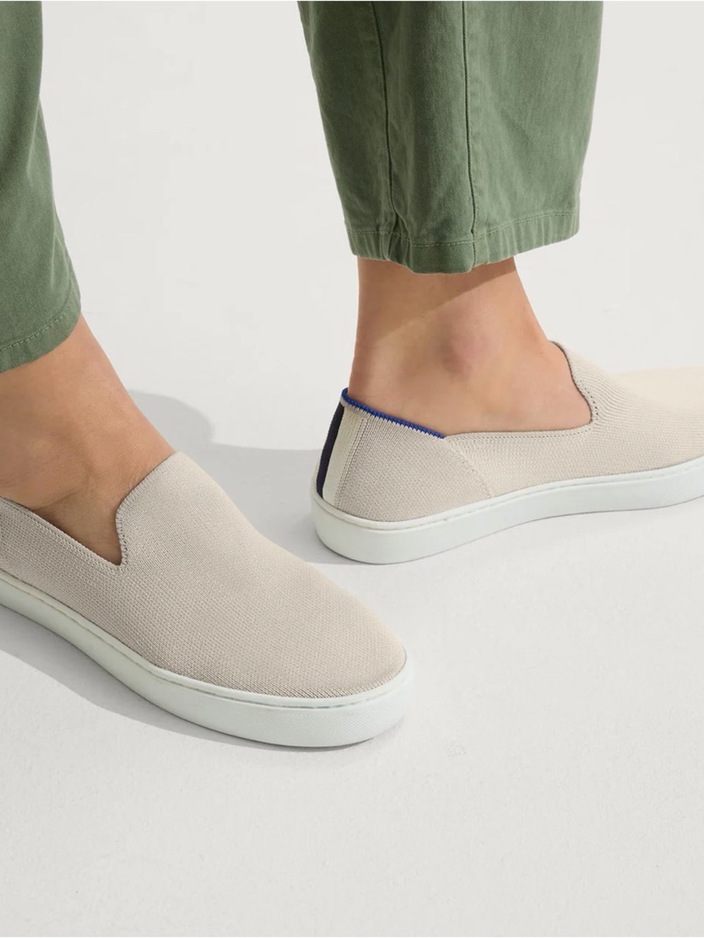 Rothy's Slip-On Loafers in sand with Navy Heel Trim size 5.5